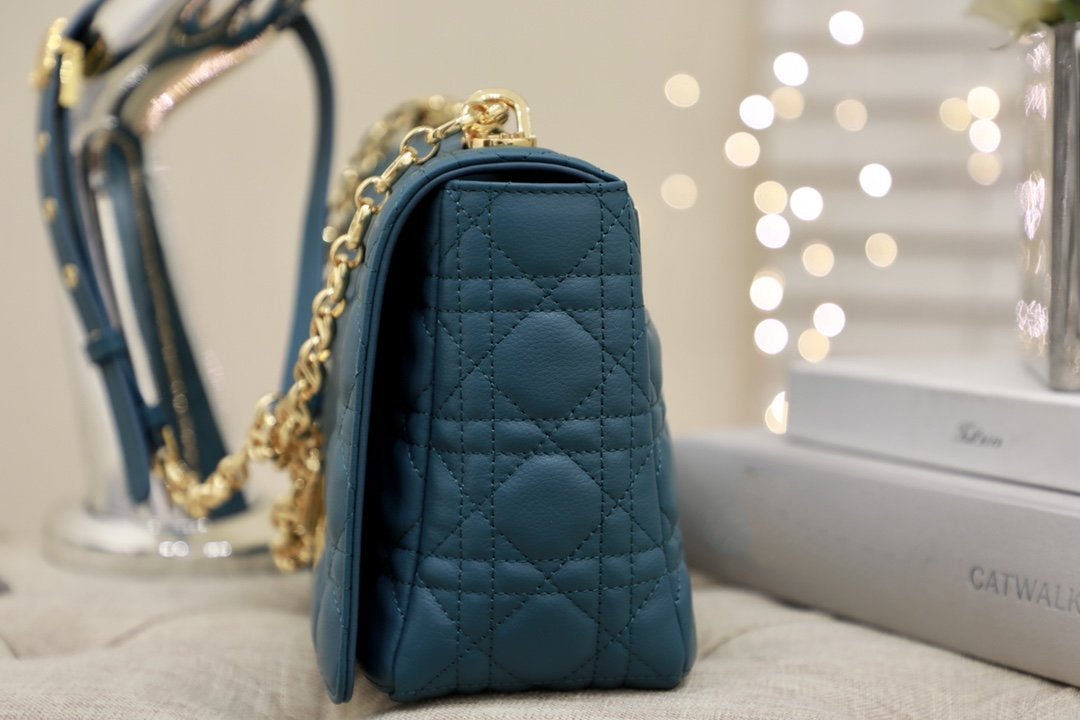Dior Large Caro Bag 28 Deep Ocean Blue Supple Cannage Calfskin