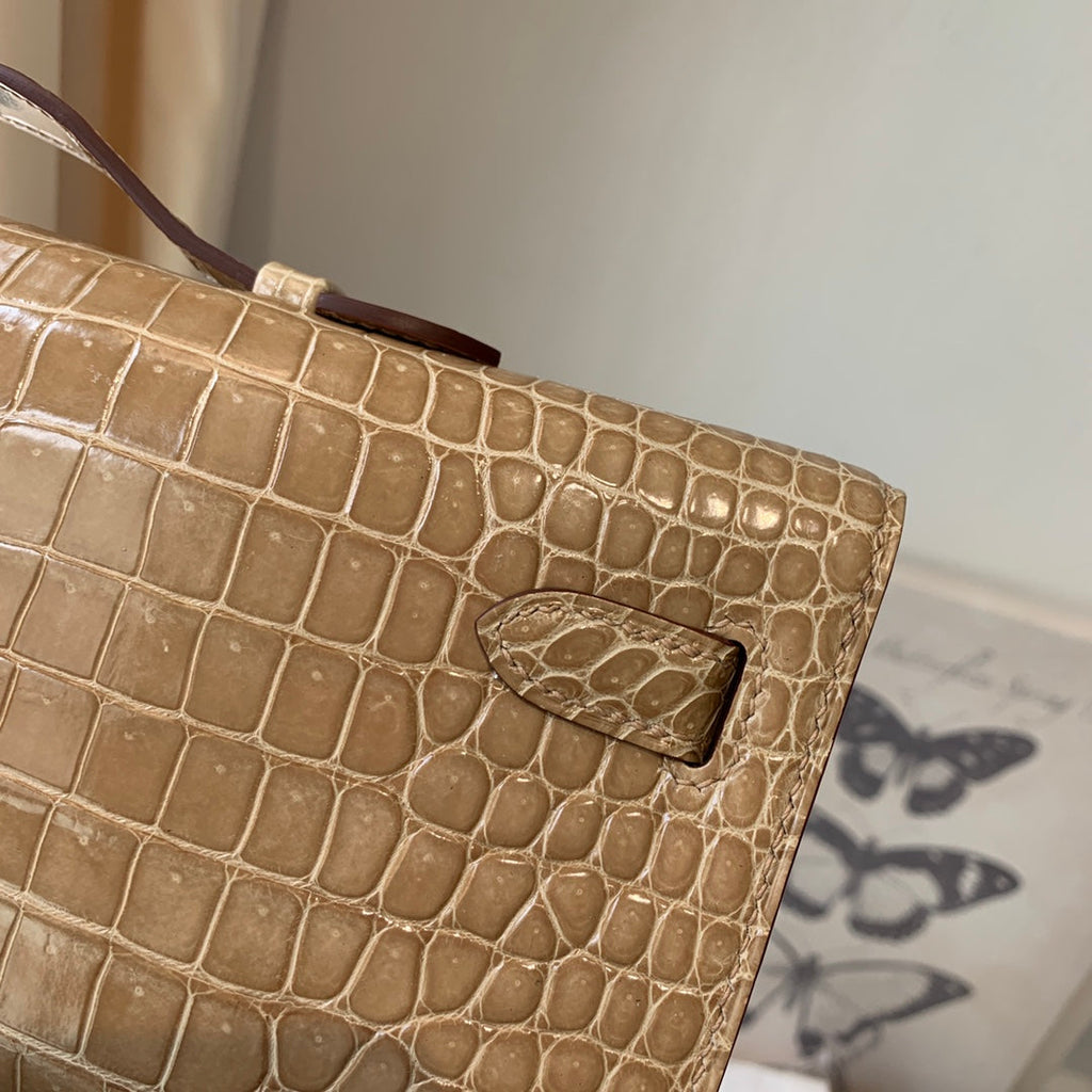 Hermes Kelly Cut 31 in Tortilla Brown Alligator Leather with Silver Hardware Bag