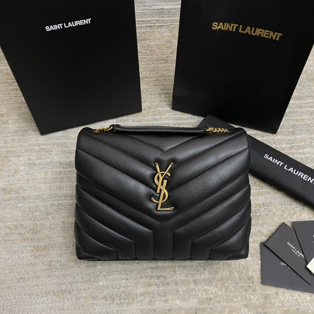 Saint Laurent Loulou Small 25 in Black Lambskin Gold Hardware Bag