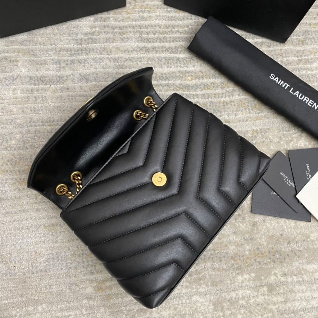 Saint Laurent Loulou Small 25 in Black Lambskin Gold Hardware Bag