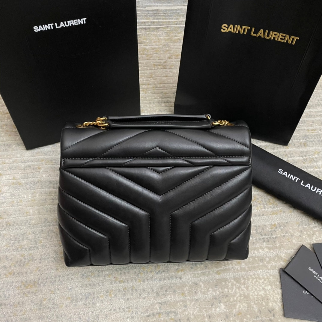 Saint Laurent Loulou Small 25 in Black Lambskin Gold Hardware Bag