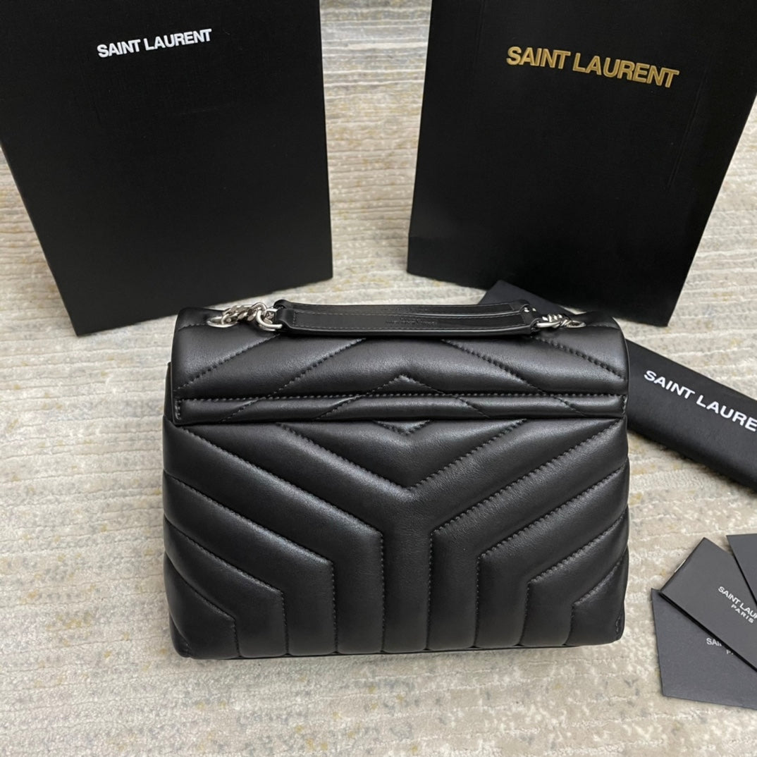 Saint Laurent Loulou Small 25 in Black Lambskin Silver Hardware Bag