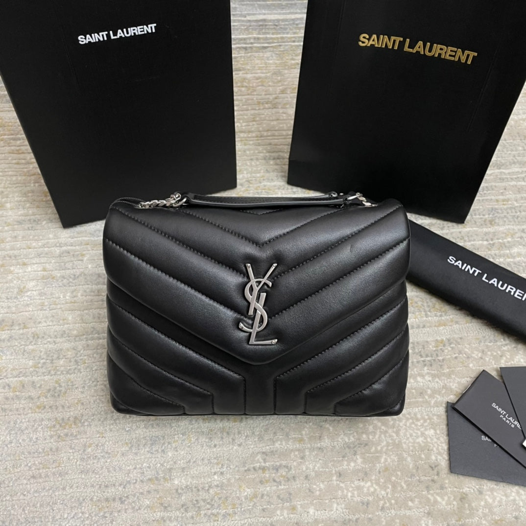 Saint Laurent Loulou Small 25 in Black Lambskin Silver Hardware Bag