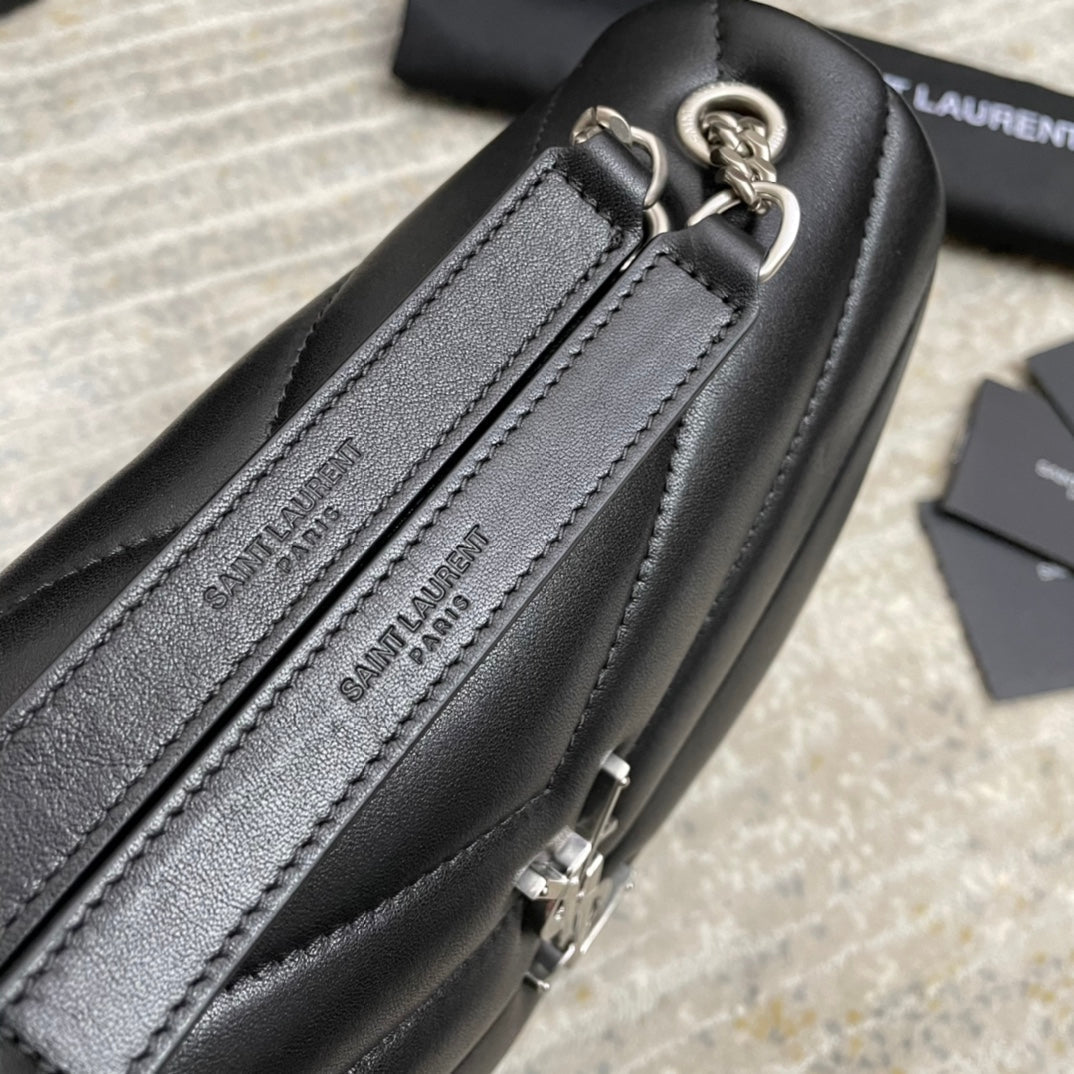 Saint Laurent Loulou Small 25 in Black Lambskin Silver Hardware Bag