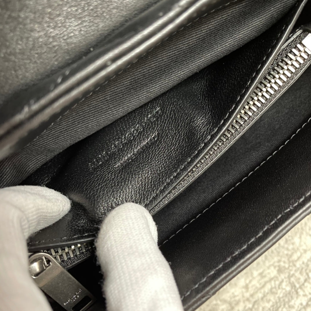 Saint Laurent Loulou Small 25 in Black Lambskin Silver Hardware Bag