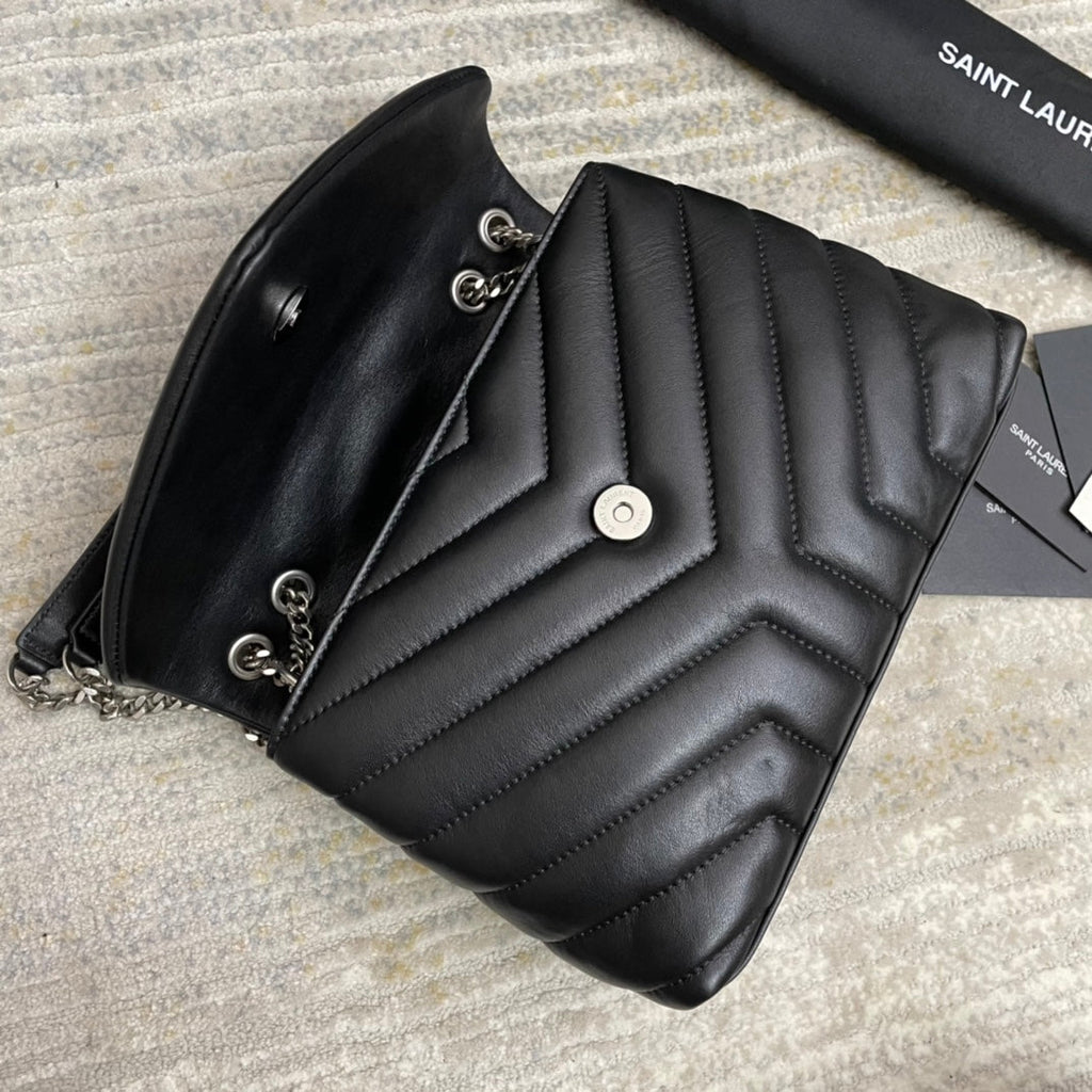 Saint Laurent Loulou Small 25 in Black Lambskin Silver Hardware Bag