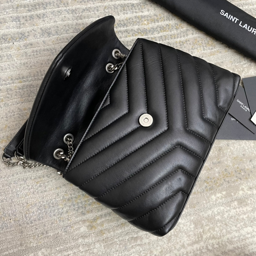 Saint Laurent Loulou Small 25 in Black Lambskin Silver Hardware Bag