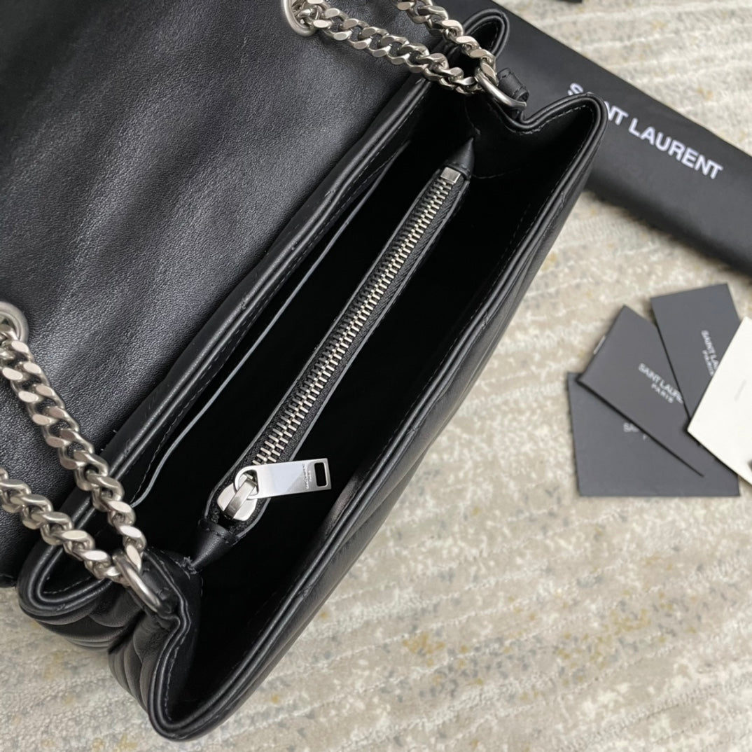 Saint Laurent Loulou Small 25 in Black Lambskin Silver Hardware Bag
