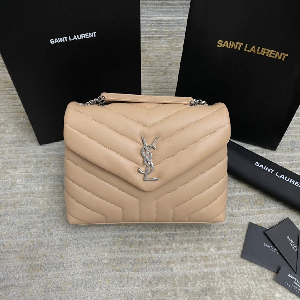 Saint Laurent Loulou Small 25 in Beige Lambskin Silver Hardware Bag