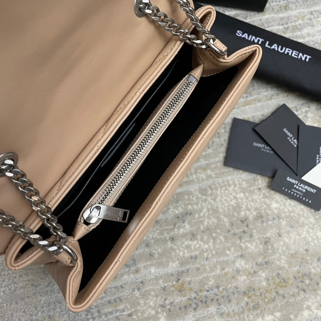Saint Laurent Loulou Small 25 in Beige Lambskin Silver Hardware Bag
