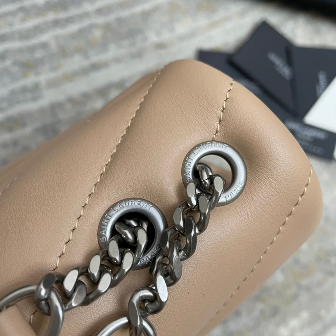 Saint Laurent Loulou Small 25 in Beige Lambskin Silver Hardware Bag
