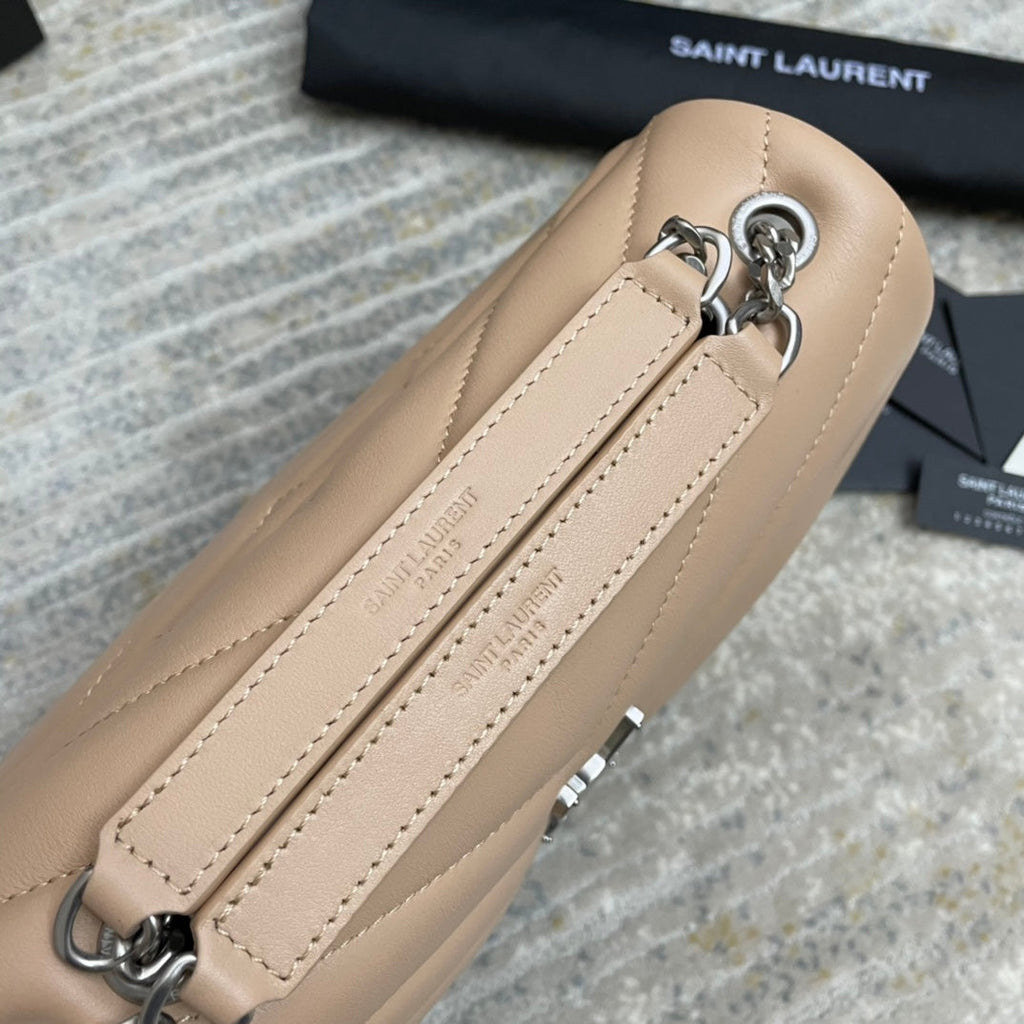 Saint Laurent Loulou Small 25 in Beige Lambskin Silver Hardware Bag