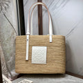 Loewe Square Basket Bag 28 in Natural Raffia and White Calfskin