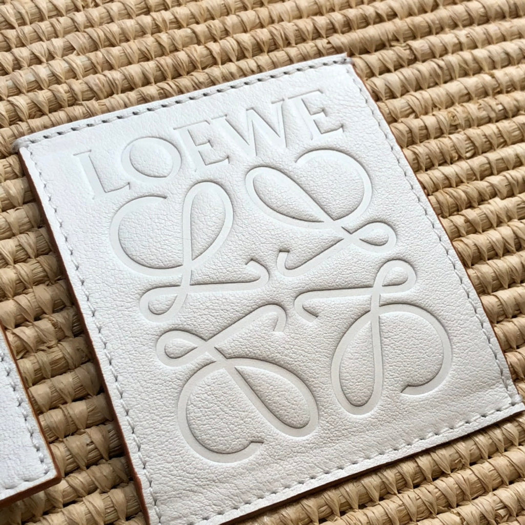 Loewe Square Basket Bag 28 in Natural Raffia and White Calfskin