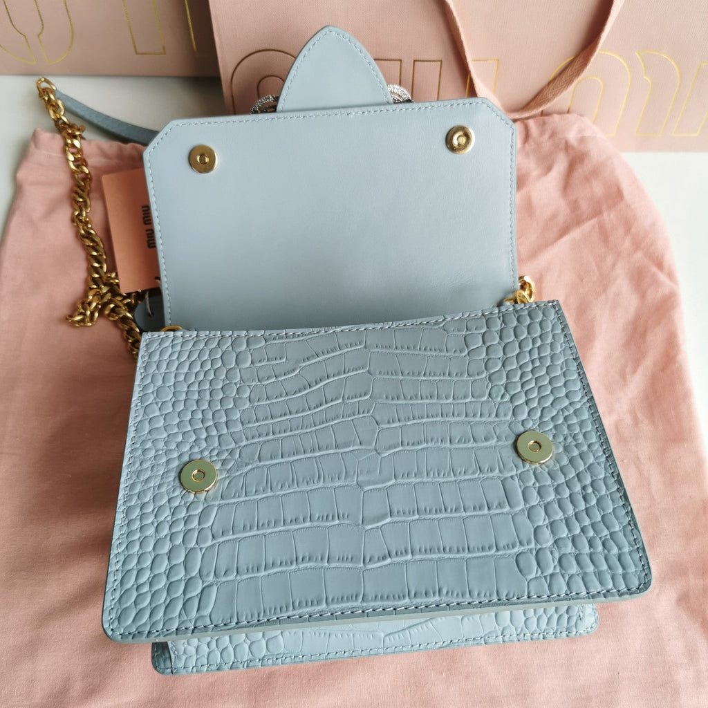 Lady 20 Handbag in Crocodile Pattern Blue Mint Calfskin