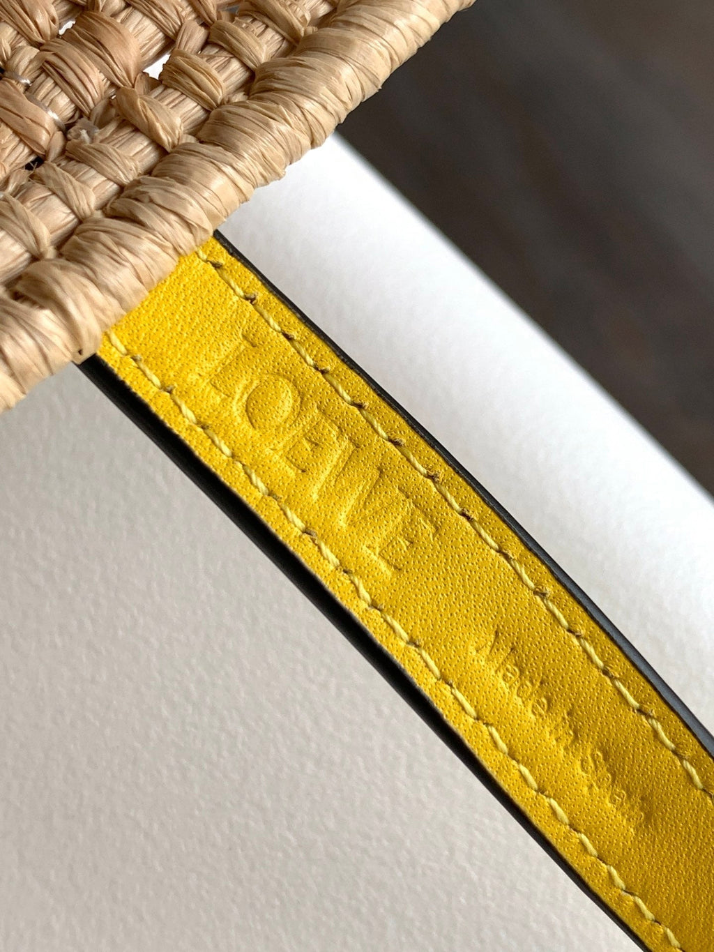 Loewe 25S Basket Bag 30 in Natural Mix Yellow Raffia Calfskin Shoulder Strap