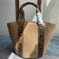 Lagre Woody Tote Bag 48 in Natural Fibers Brown Webbing and Calfskin