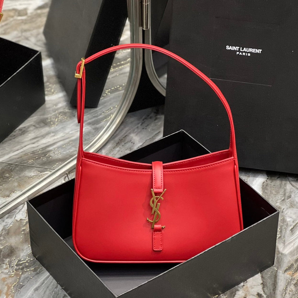 Saint Laurent Le 5 a 7 23 Red Lambskin Gold Hardware Bag
