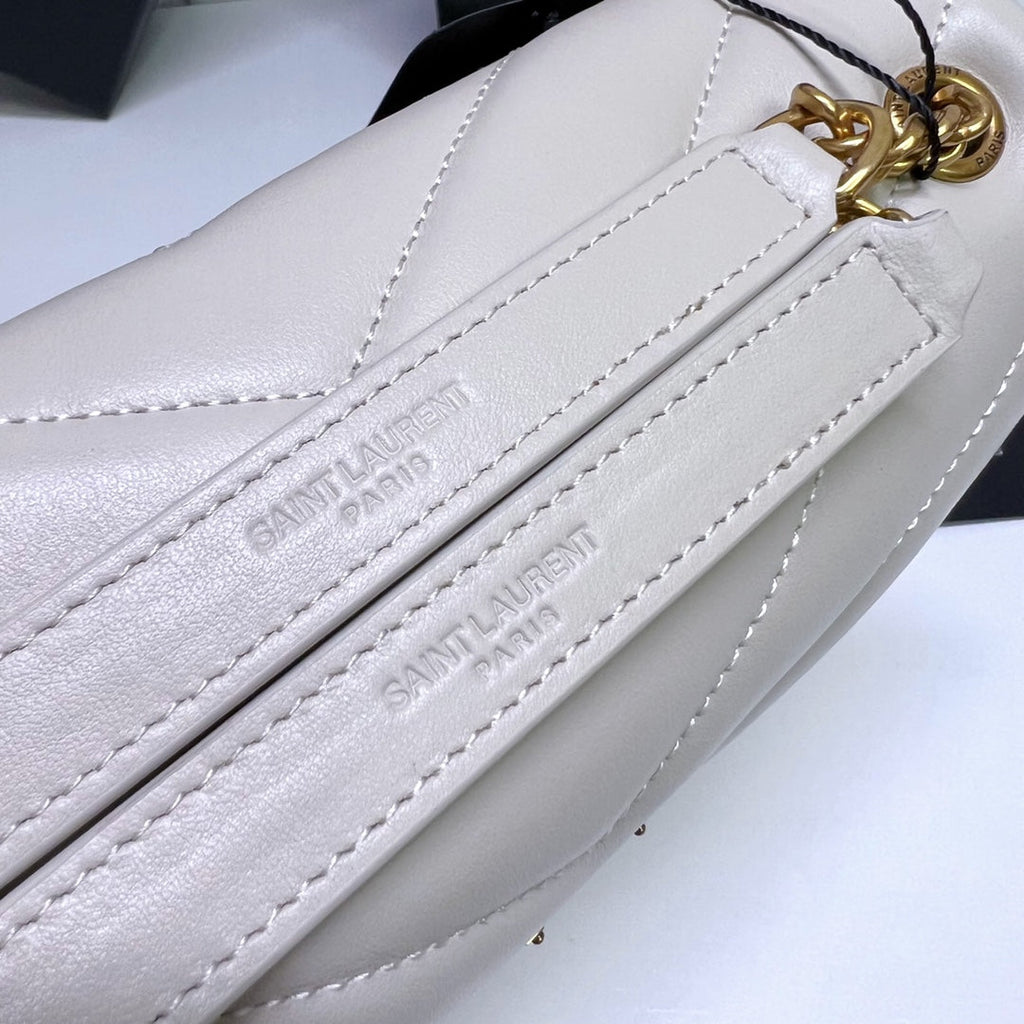 Saint Laurent Loulou Small 25 in White Lambskin Gold Hardware Bag