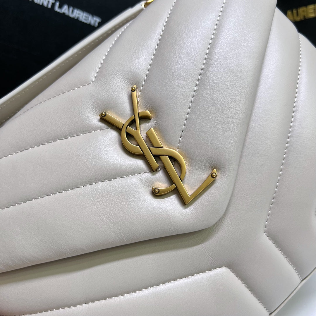 Saint Laurent Loulou Small 25 in White Lambskin Gold Hardware Bag