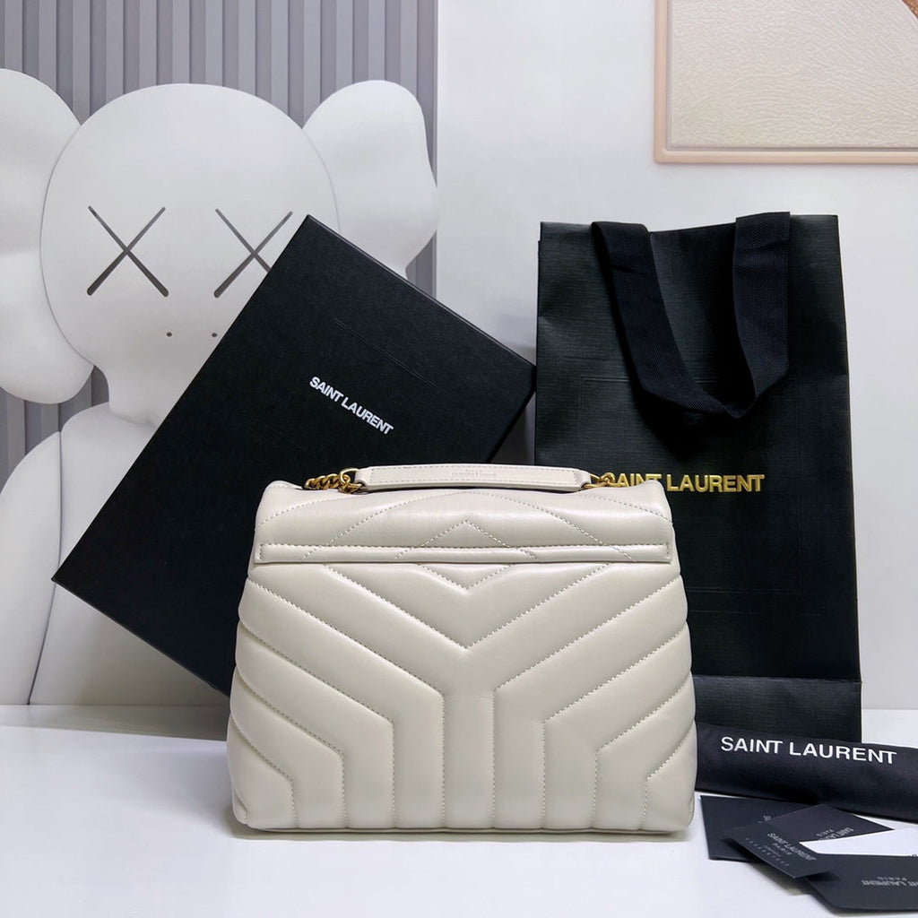 Saint Laurent Loulou Small 25 in White Lambskin Gold Hardware Bag