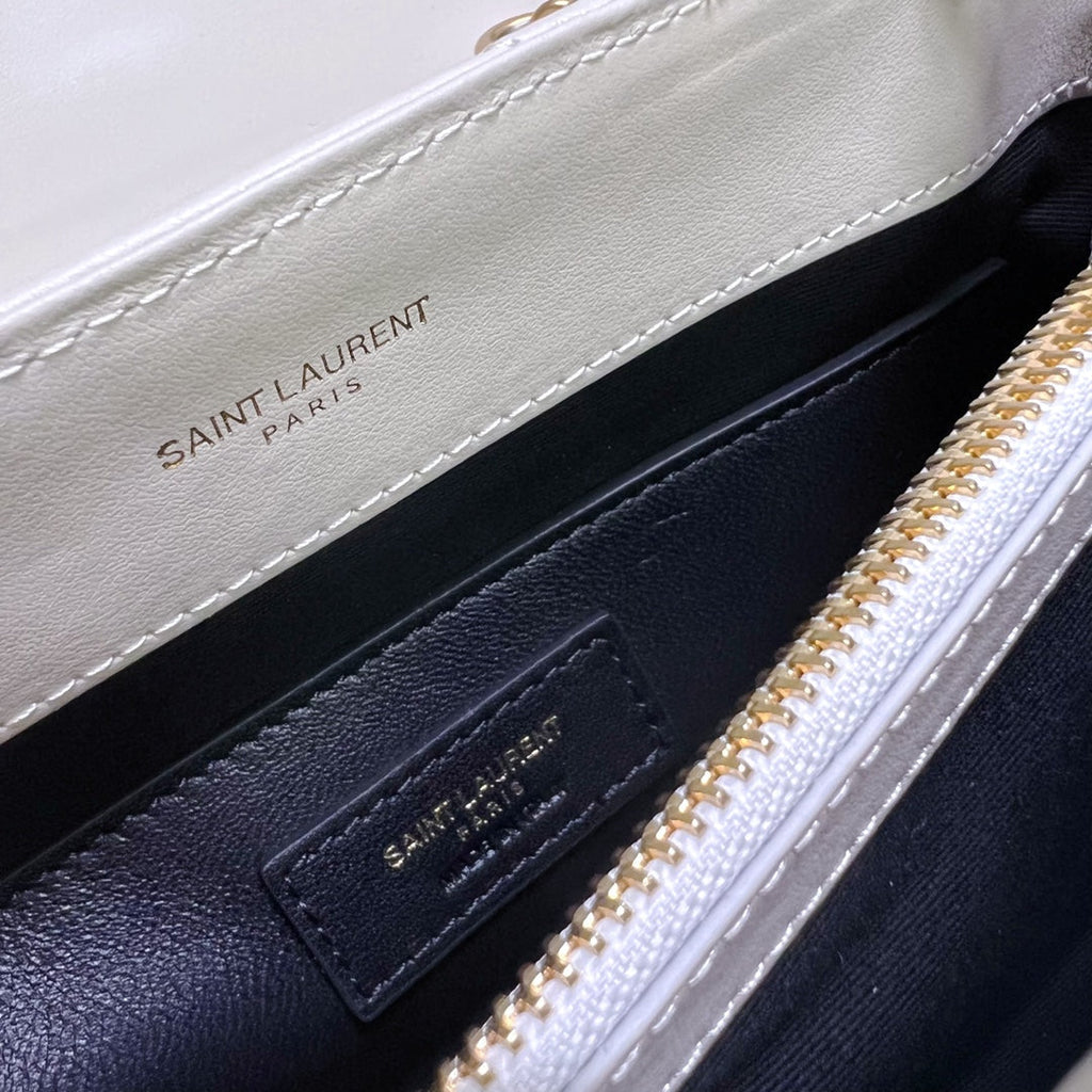 Saint Laurent Loulou Small 25 in White Lambskin Gold Hardware Bag