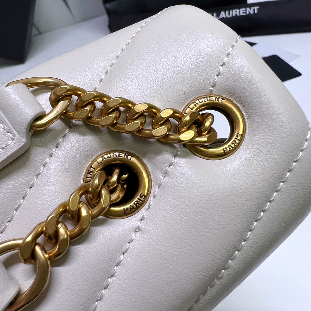 Saint Laurent Loulou Small 25 in White Lambskin Gold Hardware Bag