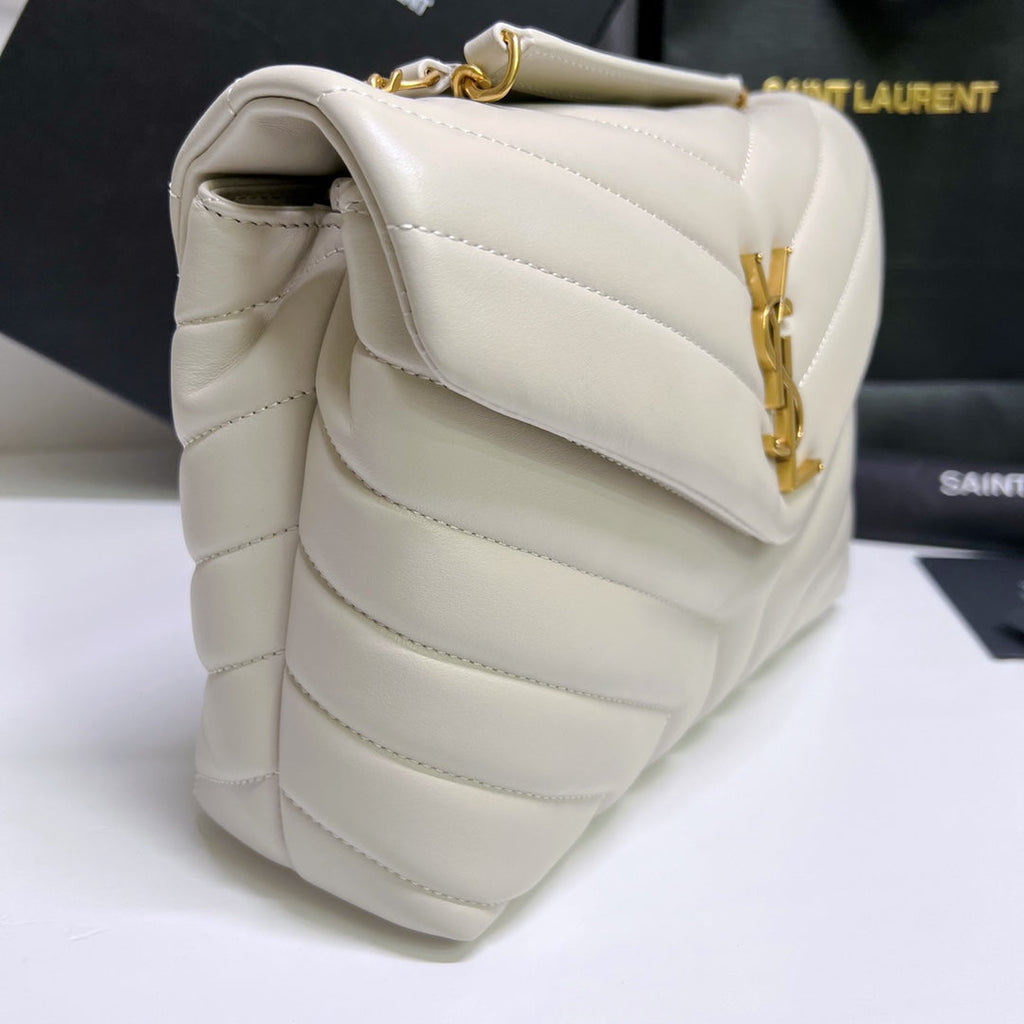 Saint Laurent Loulou Small 25 in White Lambskin Gold Hardware Bag