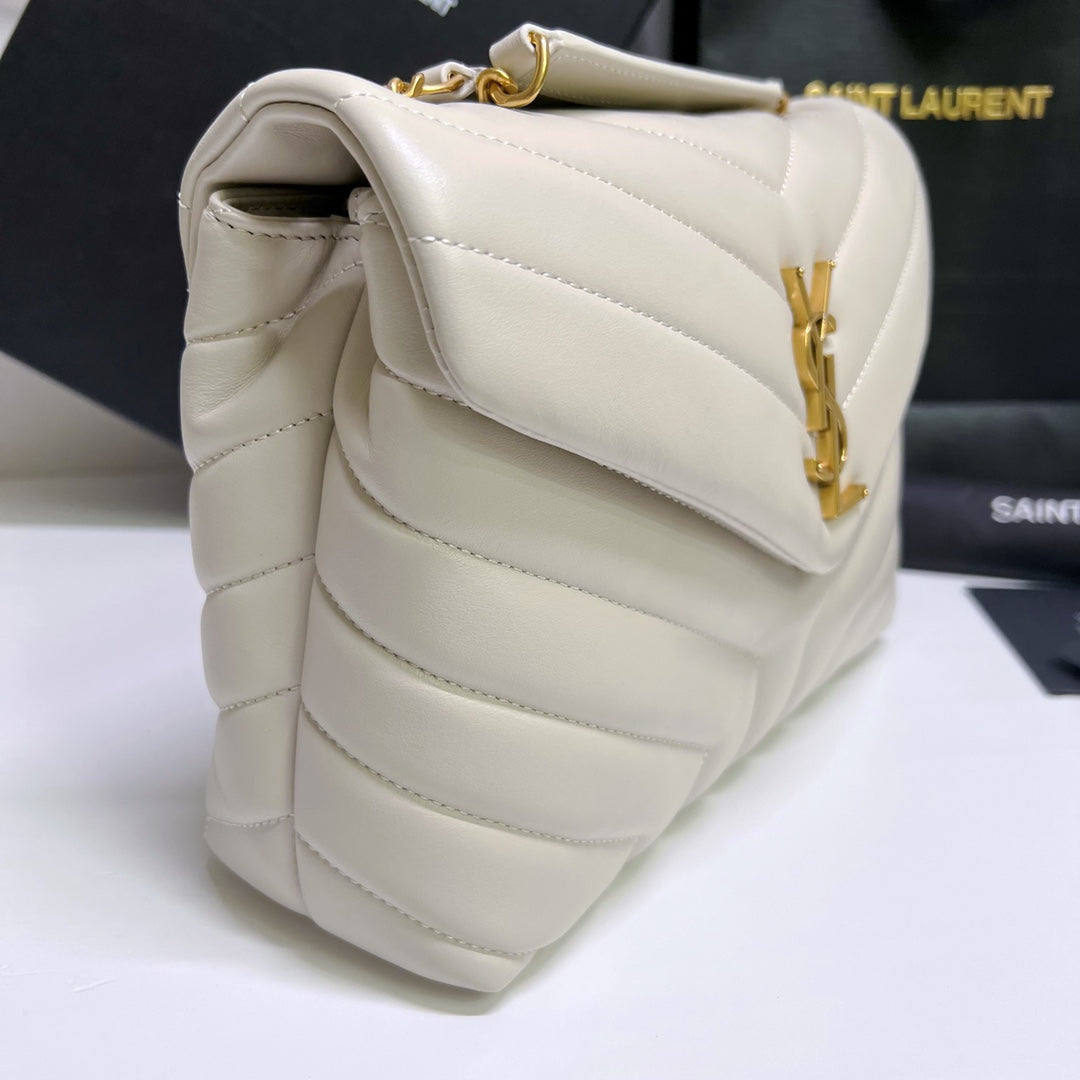 Saint Laurent Loulou Small 25 in White Lambskin Gold Hardware Bag