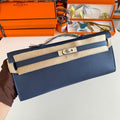 Hermes Kelly Cut 31 in Classic Blue Calfskin with Silver Hardware Bag