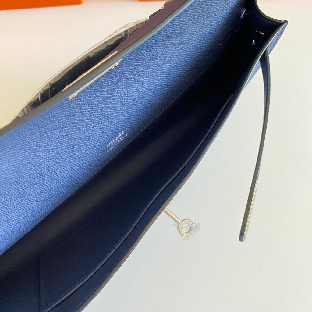 Hermes Kelly Cut 31 in Classic Blue Calfskin with Silver Hardware Bag