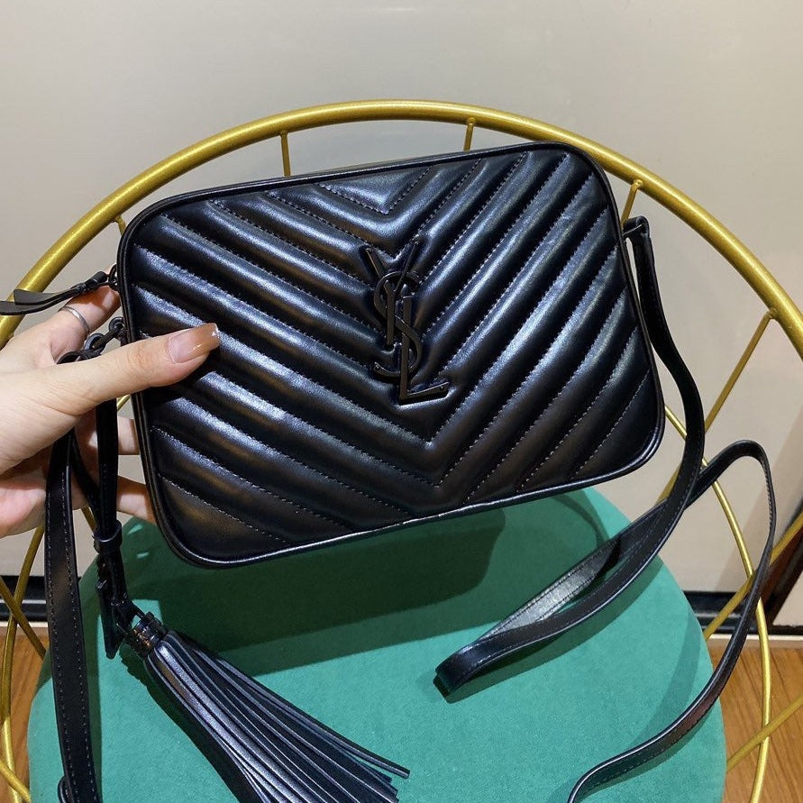 Saint Laurent Lou 23 Camera Bag in Black Quilted Leather