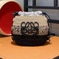 Loewe 18 Anagram Basket Bag in Black and Natural Raffia
