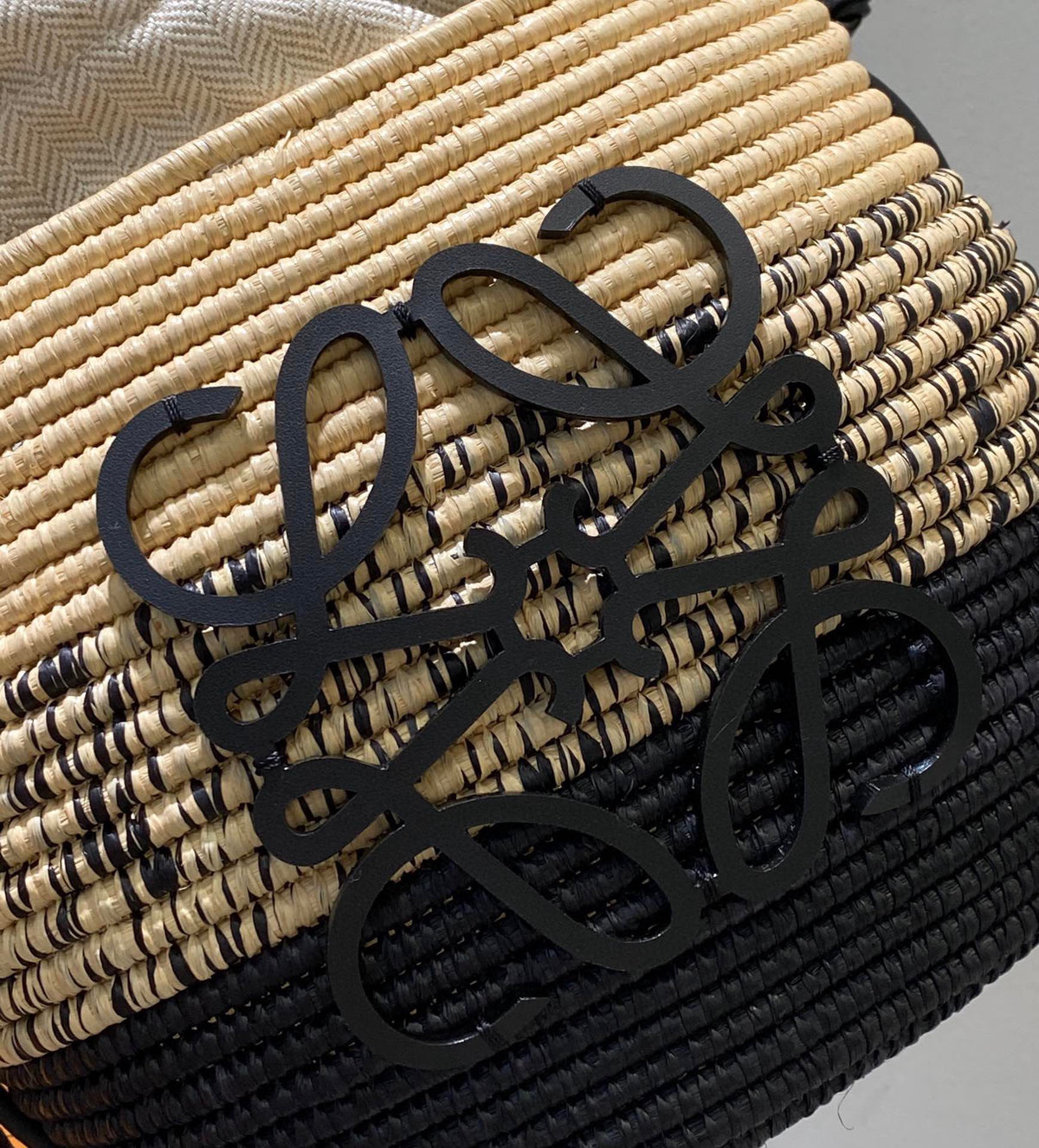 Loewe 18 Anagram Basket Bag in Black and Natural Raffia