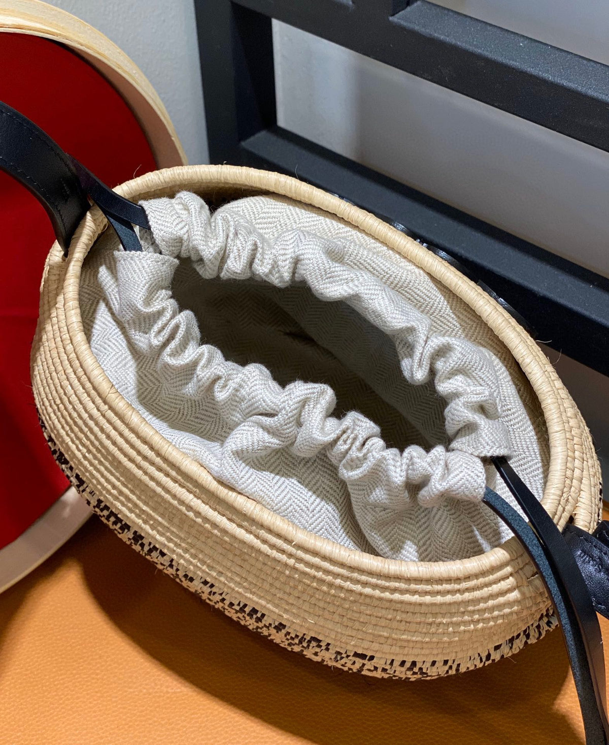 Loewe 18 Anagram Basket Bag in Black and Natural Raffia