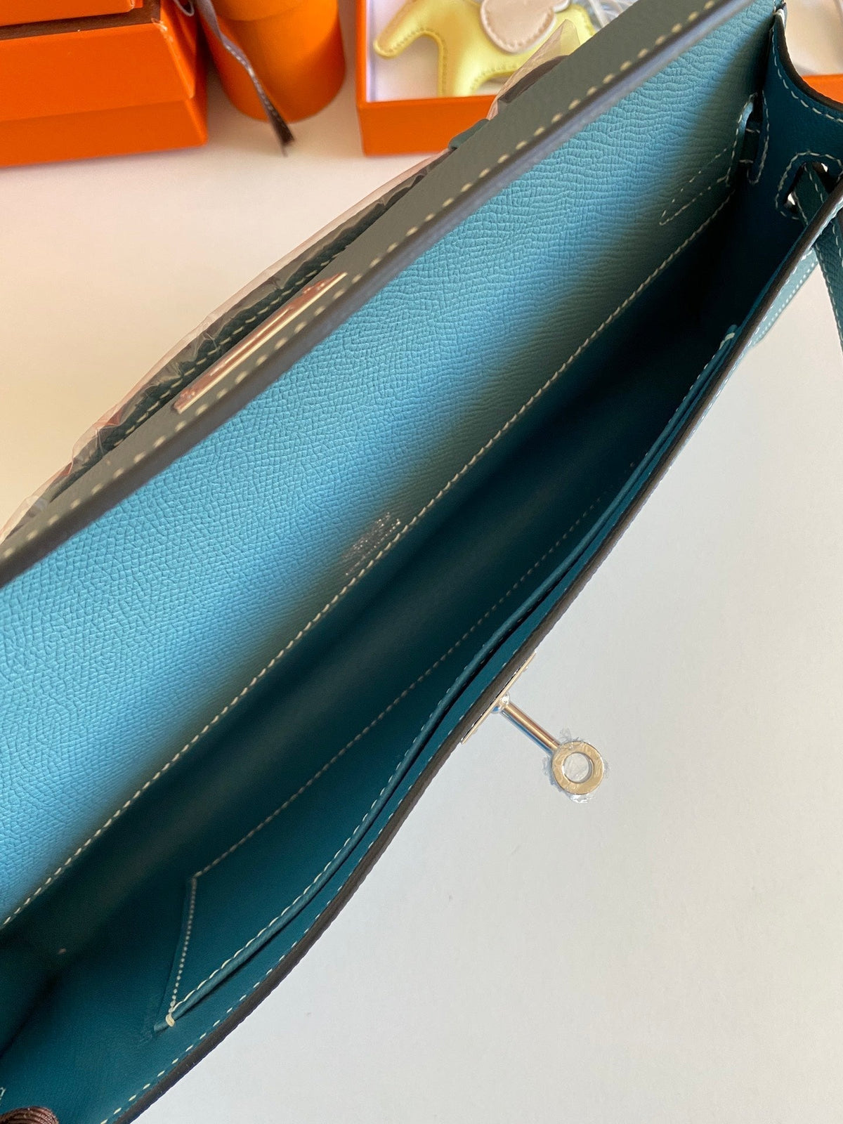 Hermes Kelly Cut 31 in Azure Blue Calfskin with Silver Hardware Bag