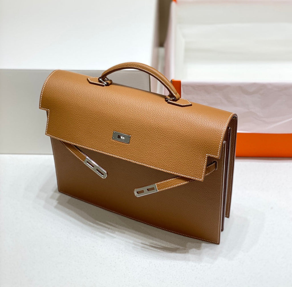 Hermes Kelly Depeches 38 Briefcase in Gold Togo Calfskin Silver Hardware Bag