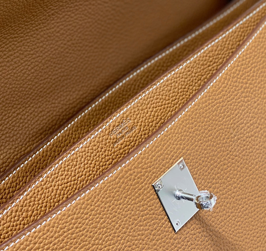 Hermes Kelly Depeches 38 Briefcase in Gold Togo Calfskin Silver Hardware Bag