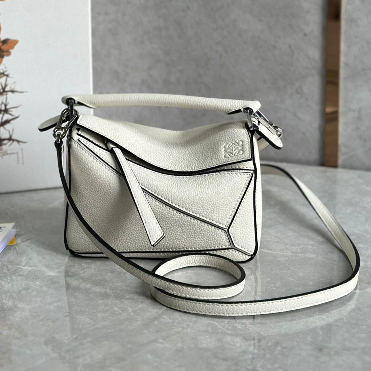 Loewe Mini 18 Puzzle Bag in White Calfskin