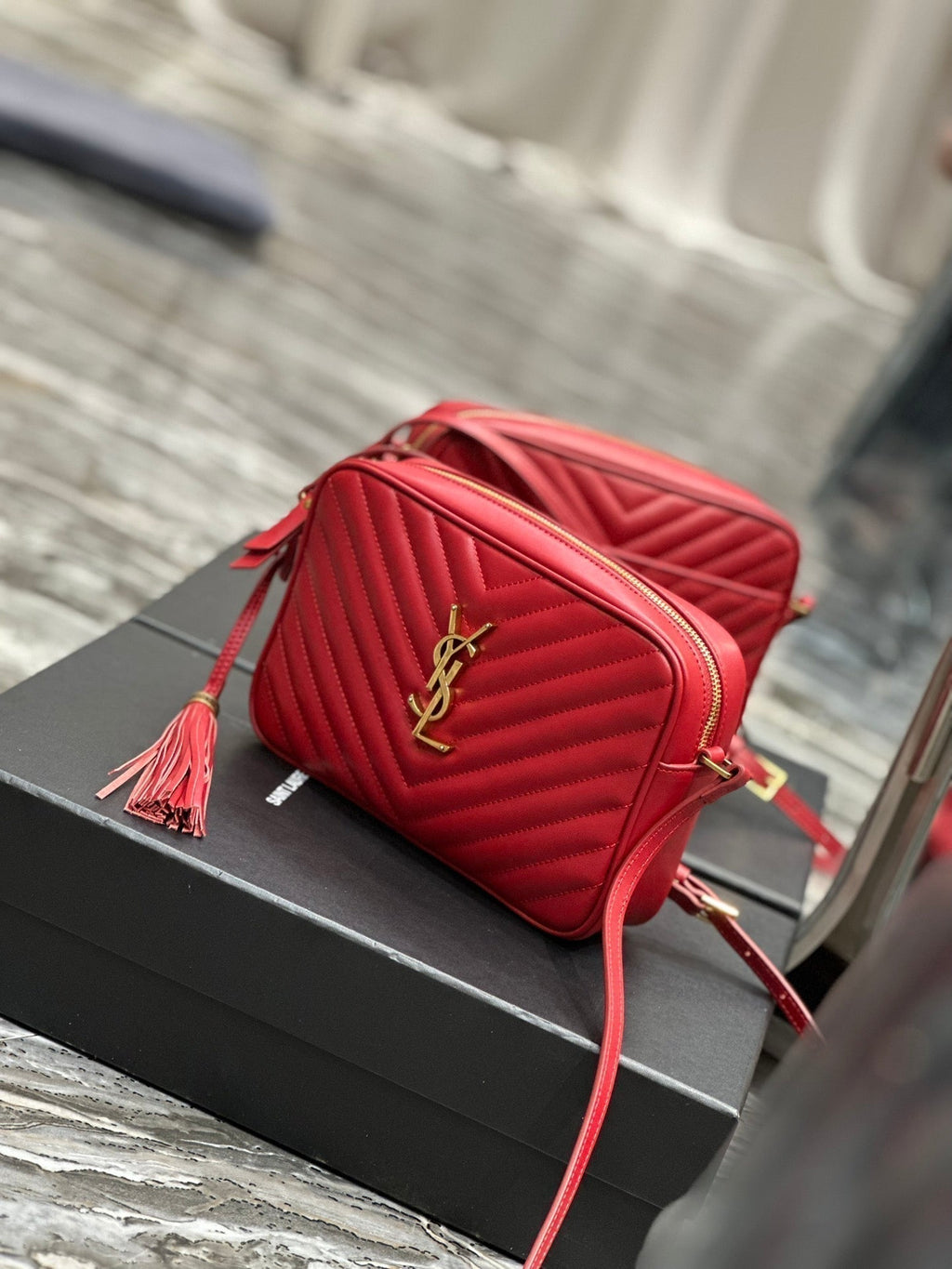 Saint Laurent Lou Camera 23 Red Lambskin Gold Hardware Bag
