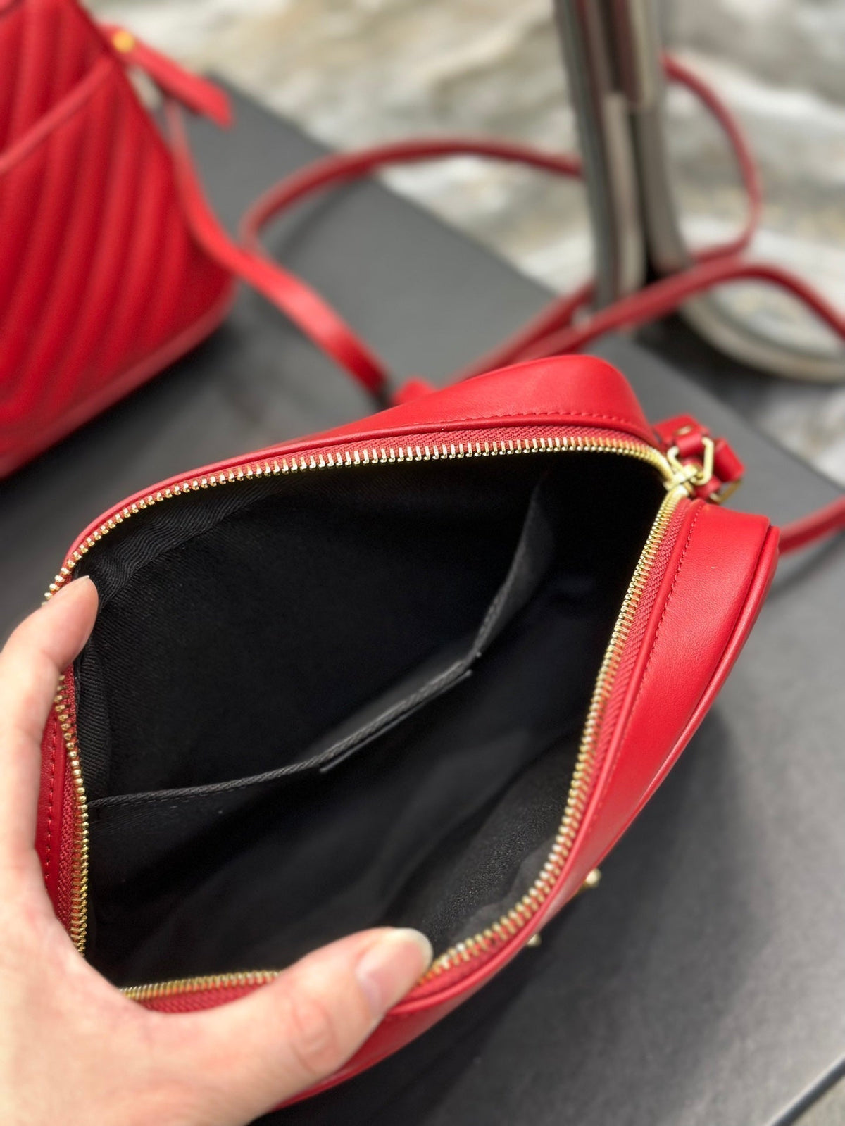 Saint Laurent Lou Camera 23 Red Lambskin Gold Hardware Bag