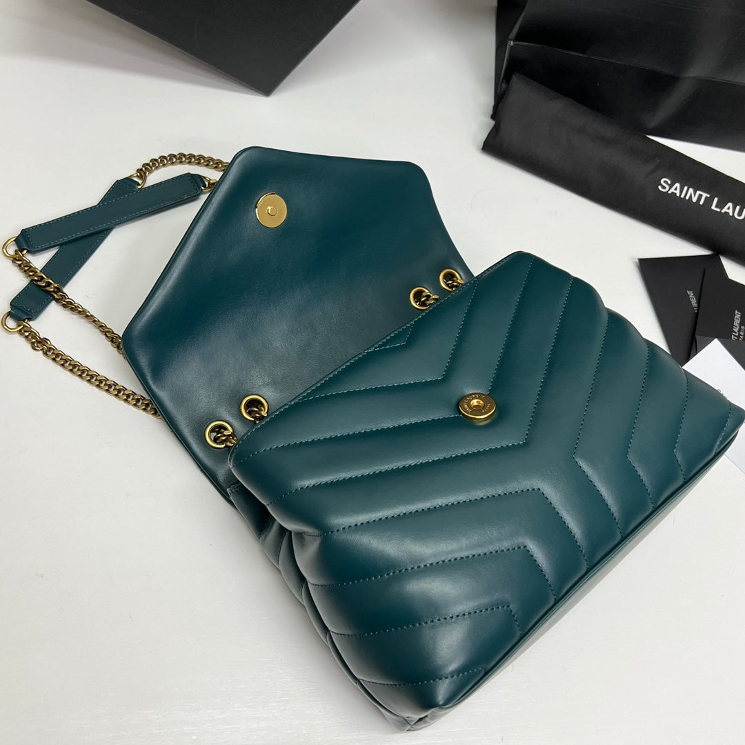 Saint Laurent Loulou Small 25 in Deep Jungle Green Lambskin Gold Hardware Bag