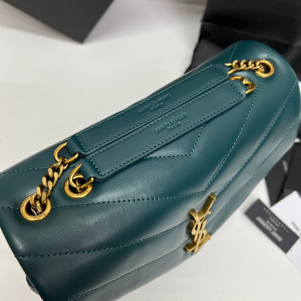 Saint Laurent Loulou Small 25 in Deep Jungle Green Lambskin Gold Hardware Bag