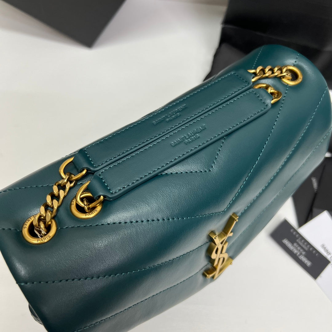 Saint Laurent Loulou Small 25 in Deep Jungle Green Lambskin Gold Hardware Bag