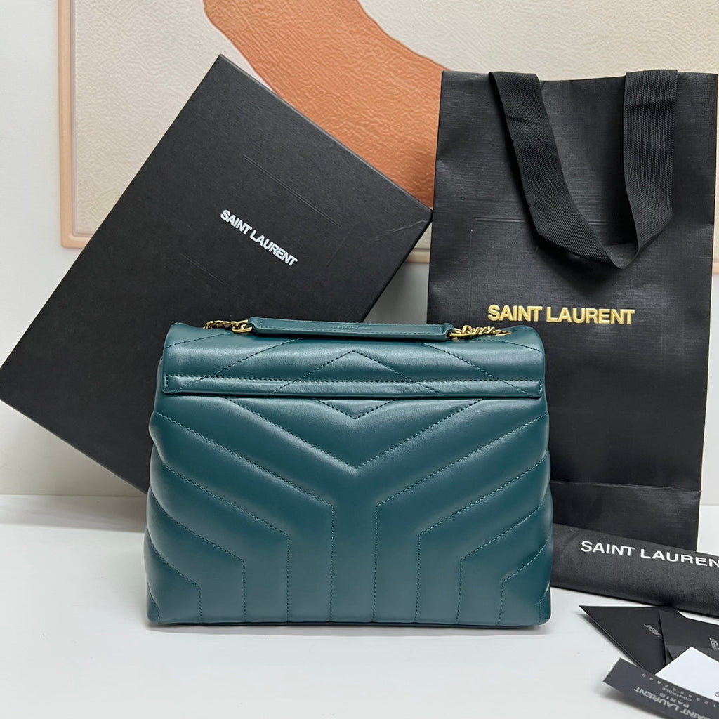 Saint Laurent Loulou Small 25 in Deep Jungle Green Lambskin Gold Hardware Bag