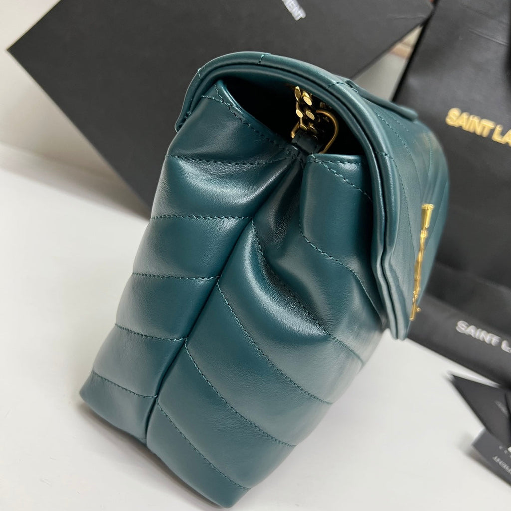 Saint Laurent Loulou Small 25 in Deep Jungle Green Lambskin Gold Hardware Bag