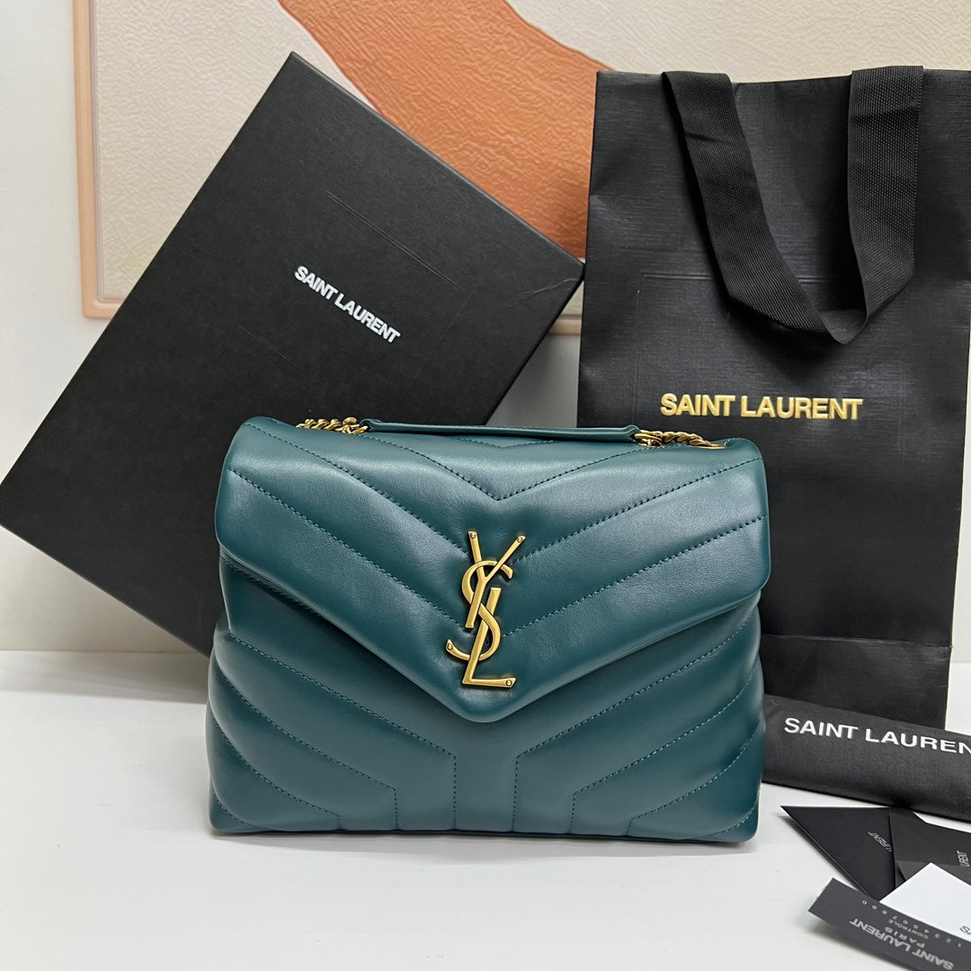 Saint Laurent Loulou Small 25 in Deep Jungle Green Lambskin Gold Hardware Bag