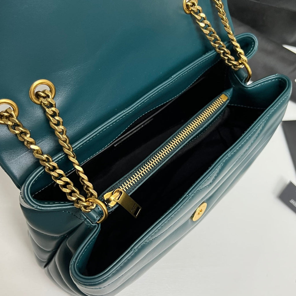 Saint Laurent Loulou Small 25 in Deep Jungle Green Lambskin Gold Hardware Bag