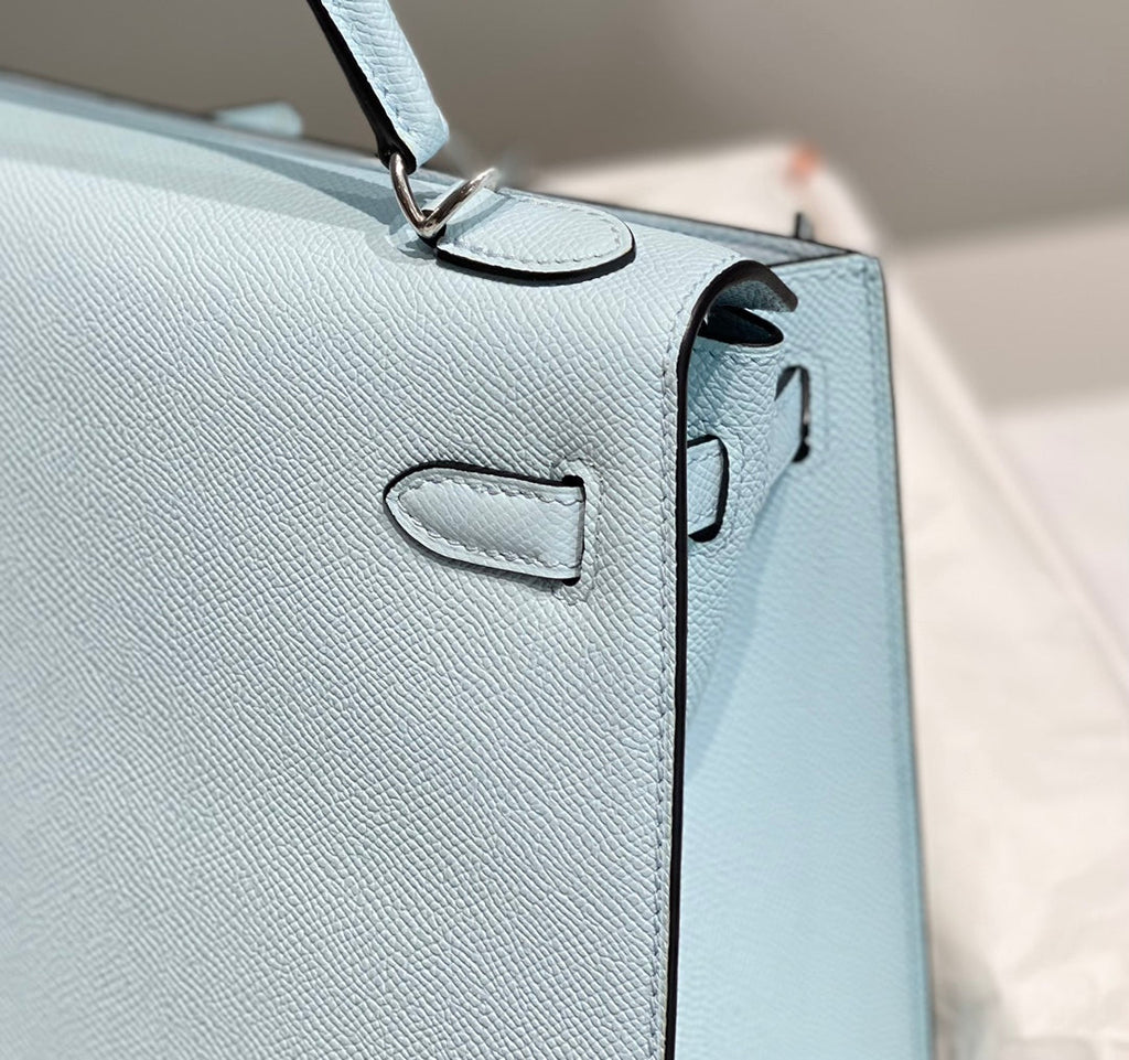 Hermes Kelly 28cm in Blue Brume Epsom Calfskin Palladium Hardware Bag