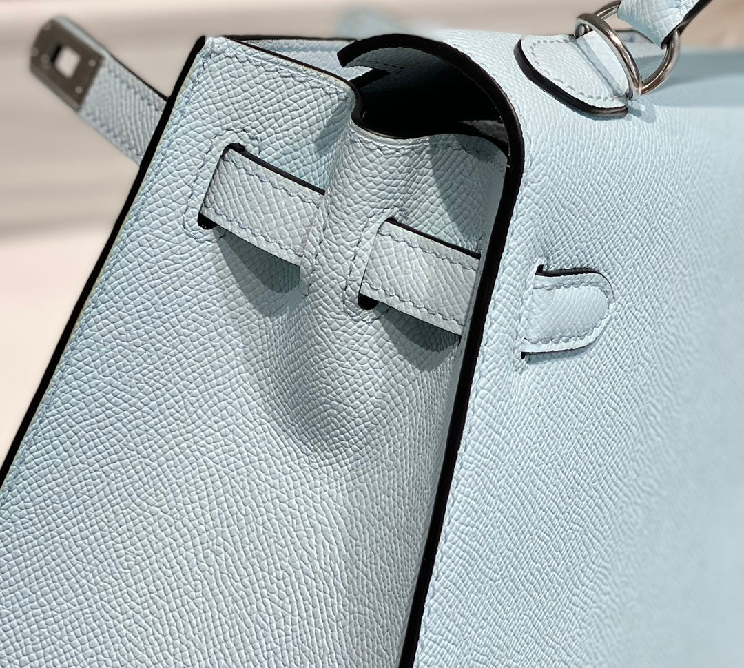 Hermes Kelly 28cm in Blue Brume Epsom Calfskin Palladium Hardware Bag